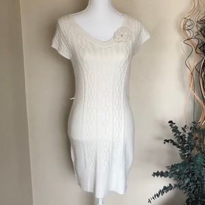 Candie’s Sweater Dress Small Junior Knit V-Neck Off White Soft Casual Cozy